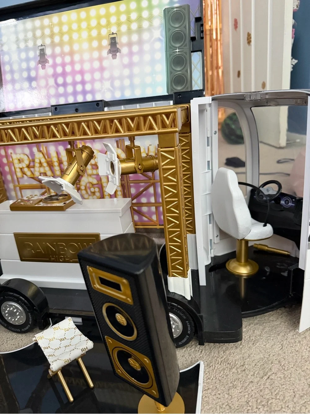 RH-Branded Kids Toy Tour Bus in White, Black & Pink
